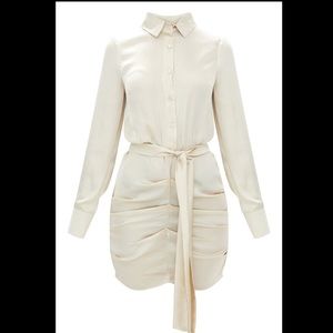 PRETTYLITTLETHING | Satin Ruched Shirt Dress